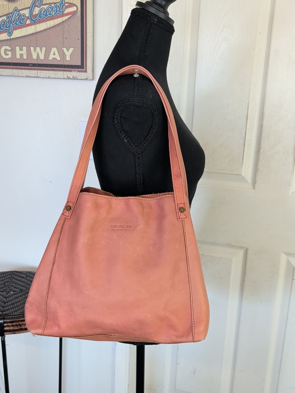 American Leather Co Distressed Leather Hobo Shoulder Bag